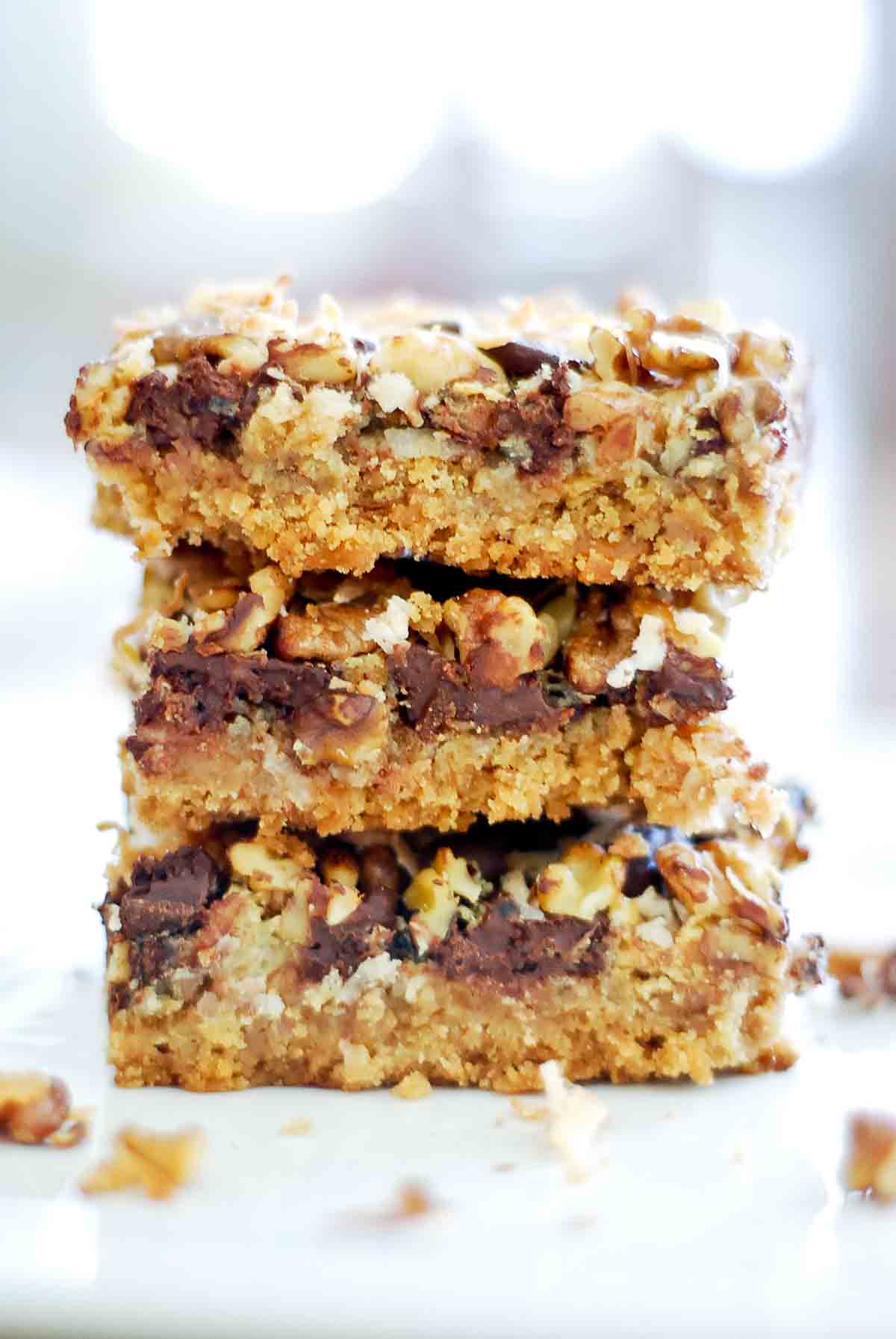 stacked magic cookie bars.