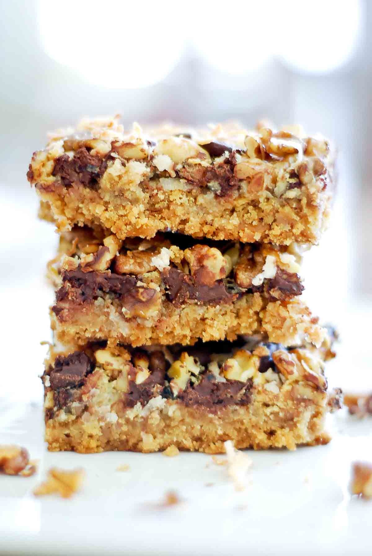 stacked magic cookie bars.