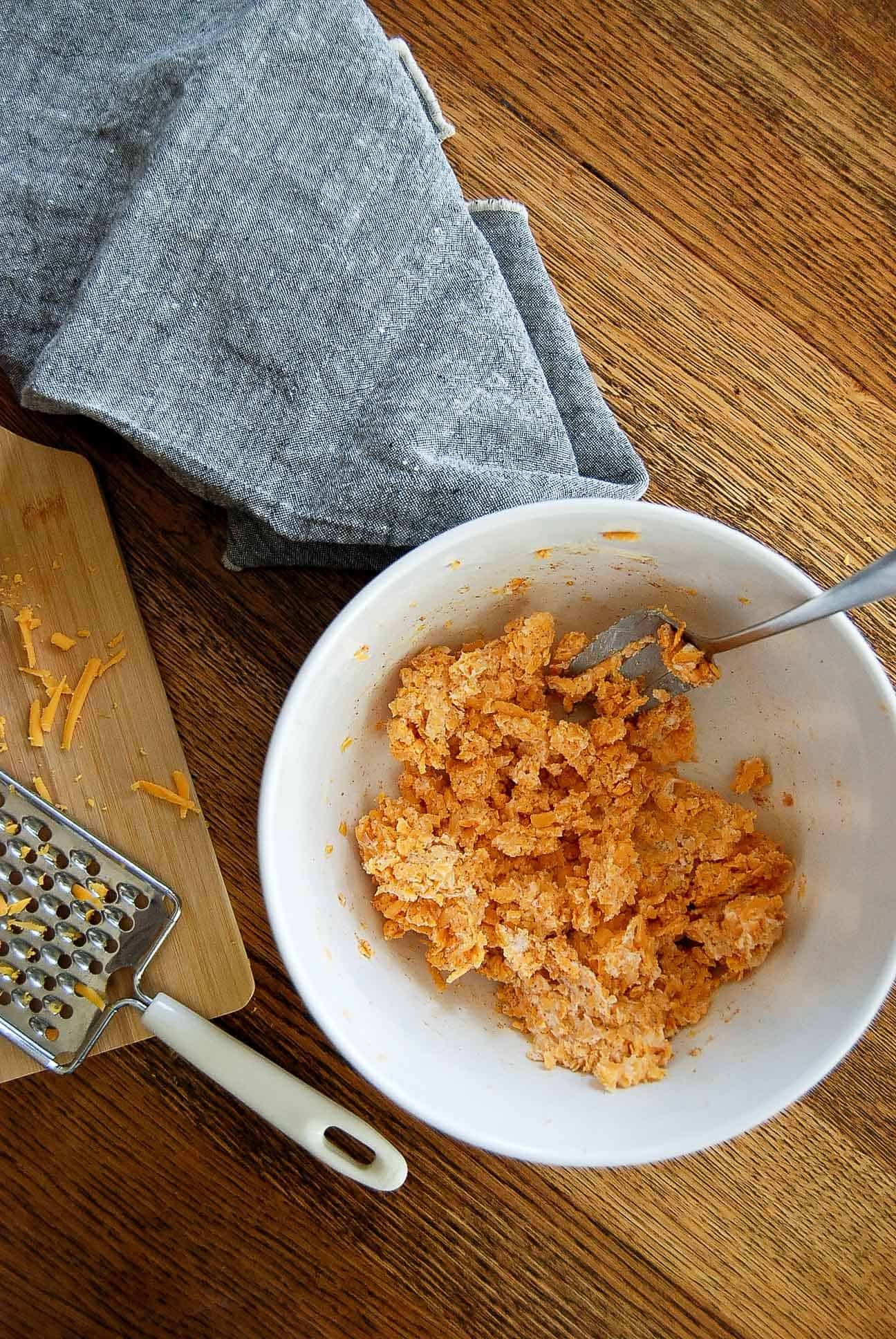 cheddar cheese, butter and spice mixture.