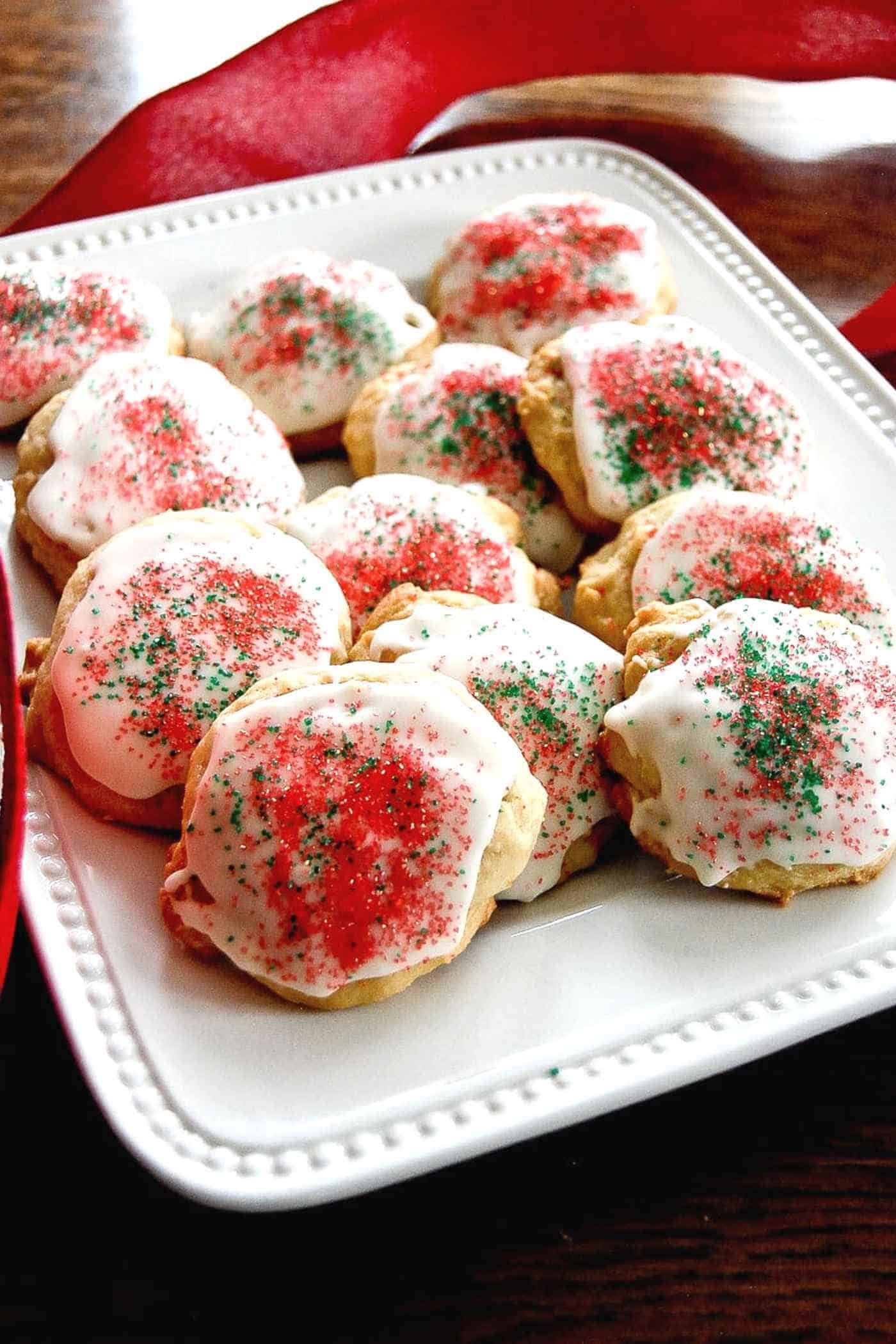 Italian ricotta cookies on plate.