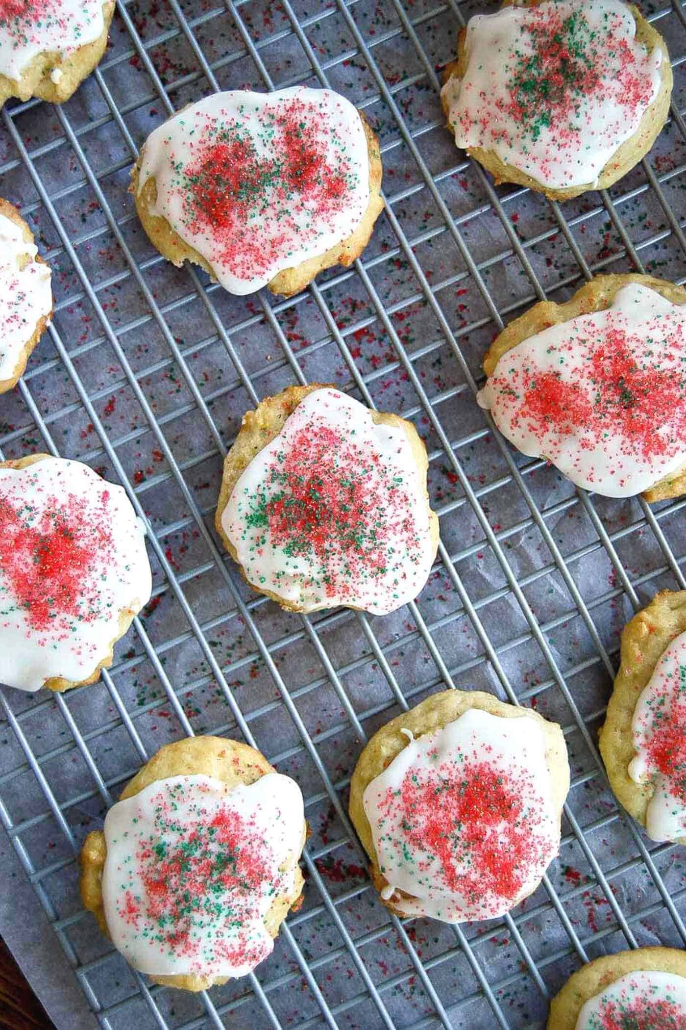 italian lemon cookies on cooling tray.