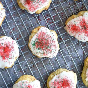 lemon ricotta cookie with lemon glaze and sprinkles.