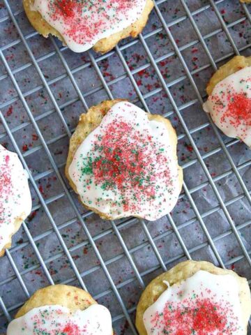 lemon ricotta cookie with lemon glaze and sprinkles.