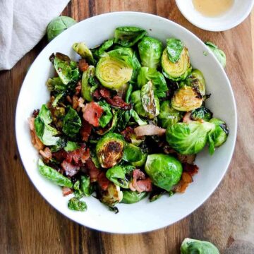 aple bacon brussel sprouts in bowl.