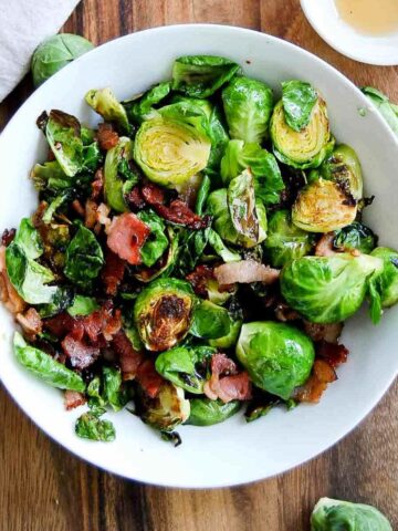 aple bacon brussel sprouts in bowl.