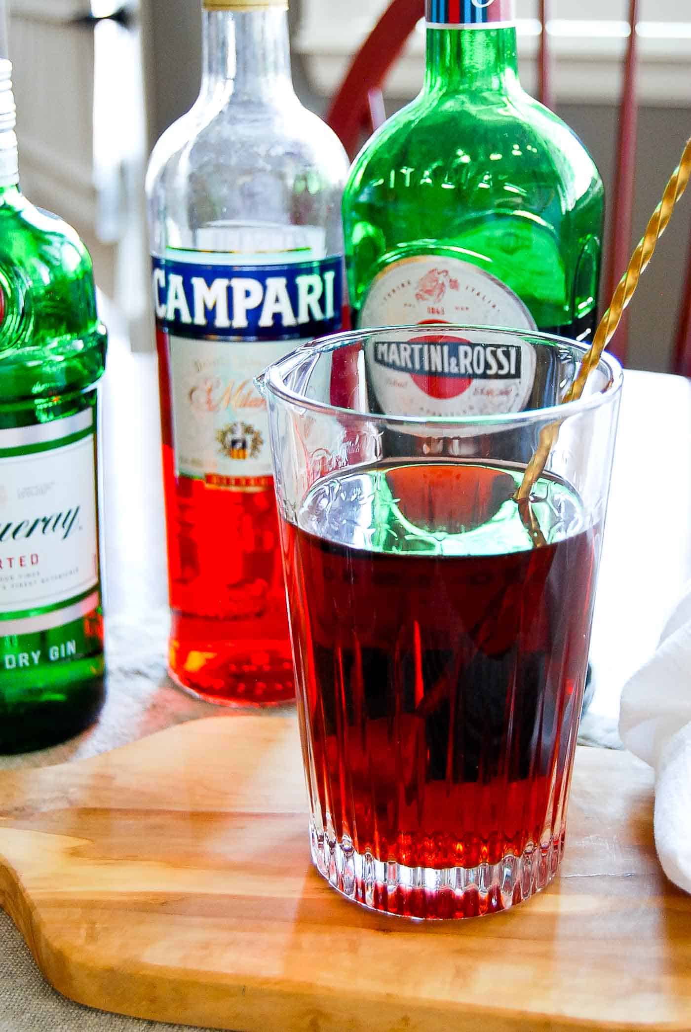 mixed negroni in pitcher.