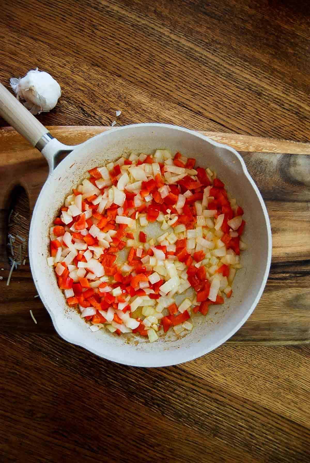 sautéed red pepper and onion.