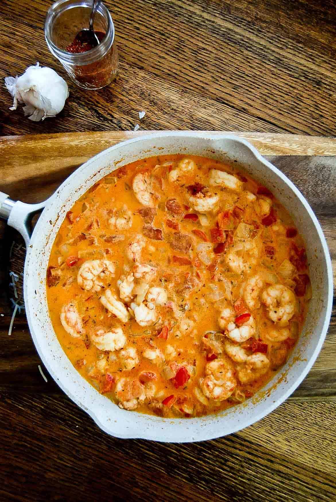 creamy cajun pasta sauce with shrimp.