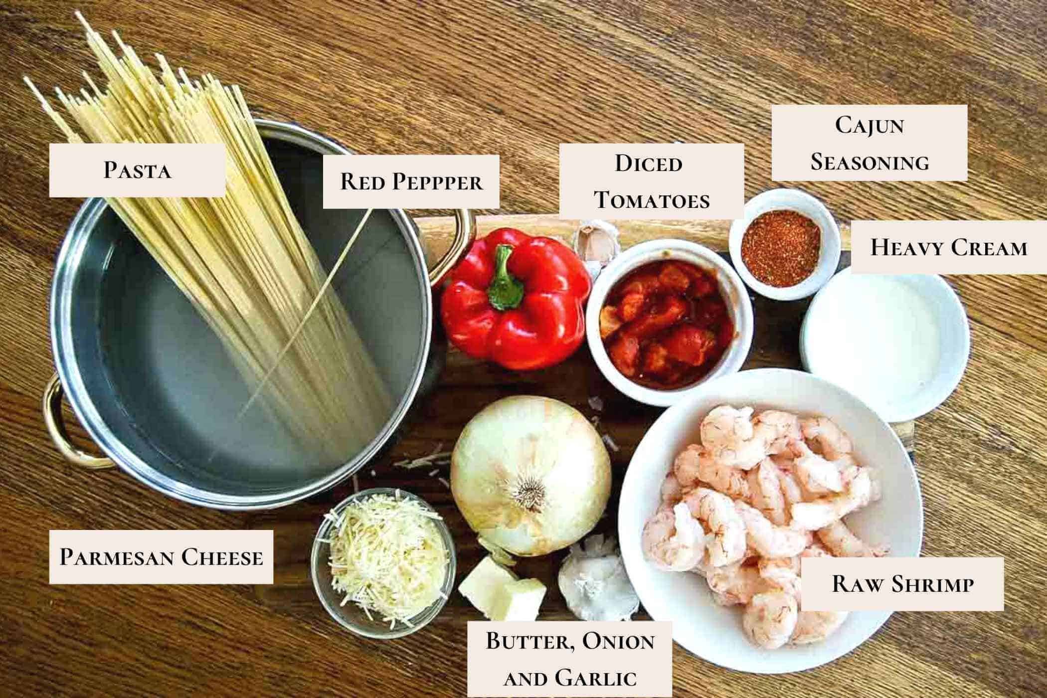 cajun shrimp pasta ingredients.
