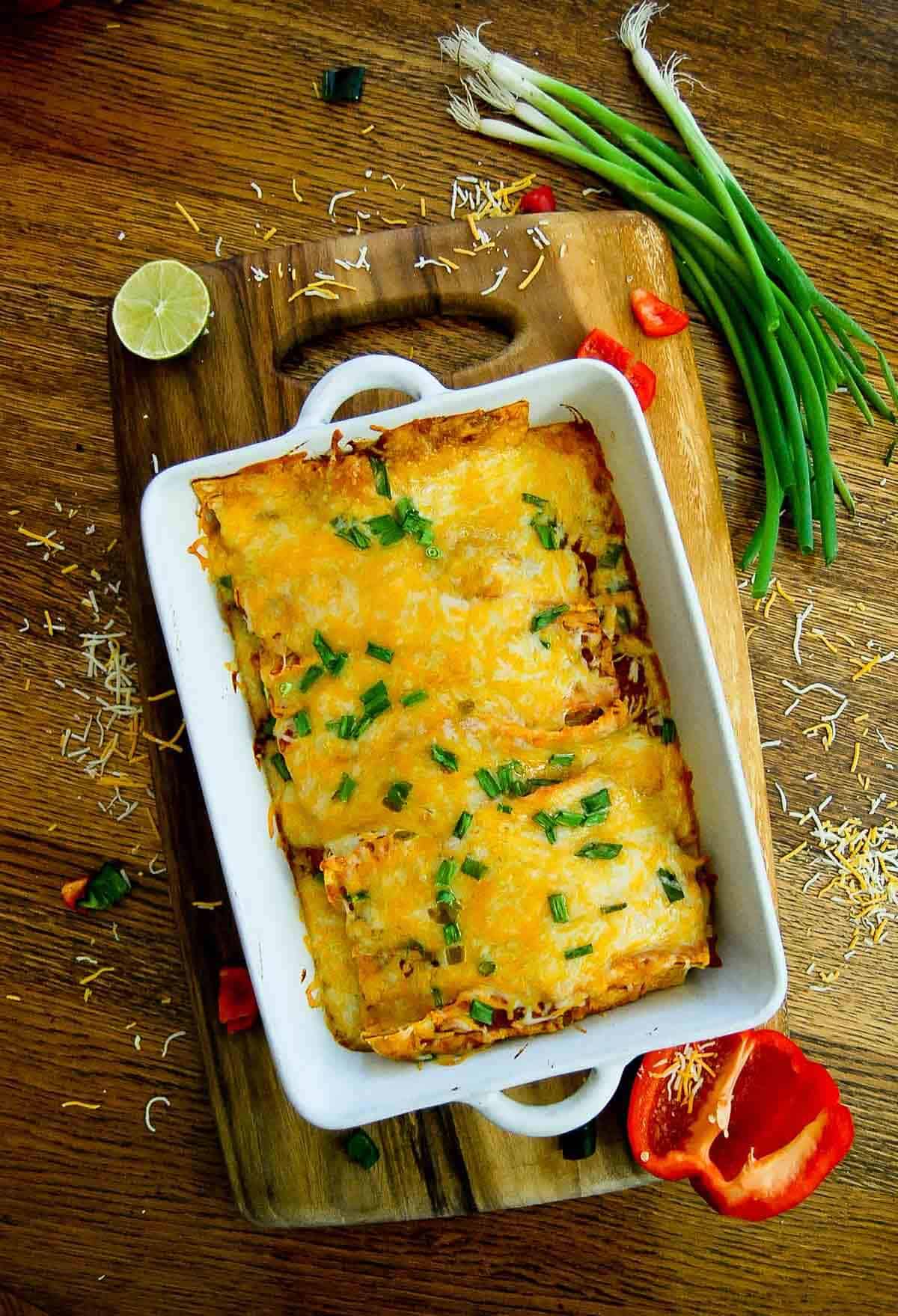 baked cheesy chicken enchiladas.