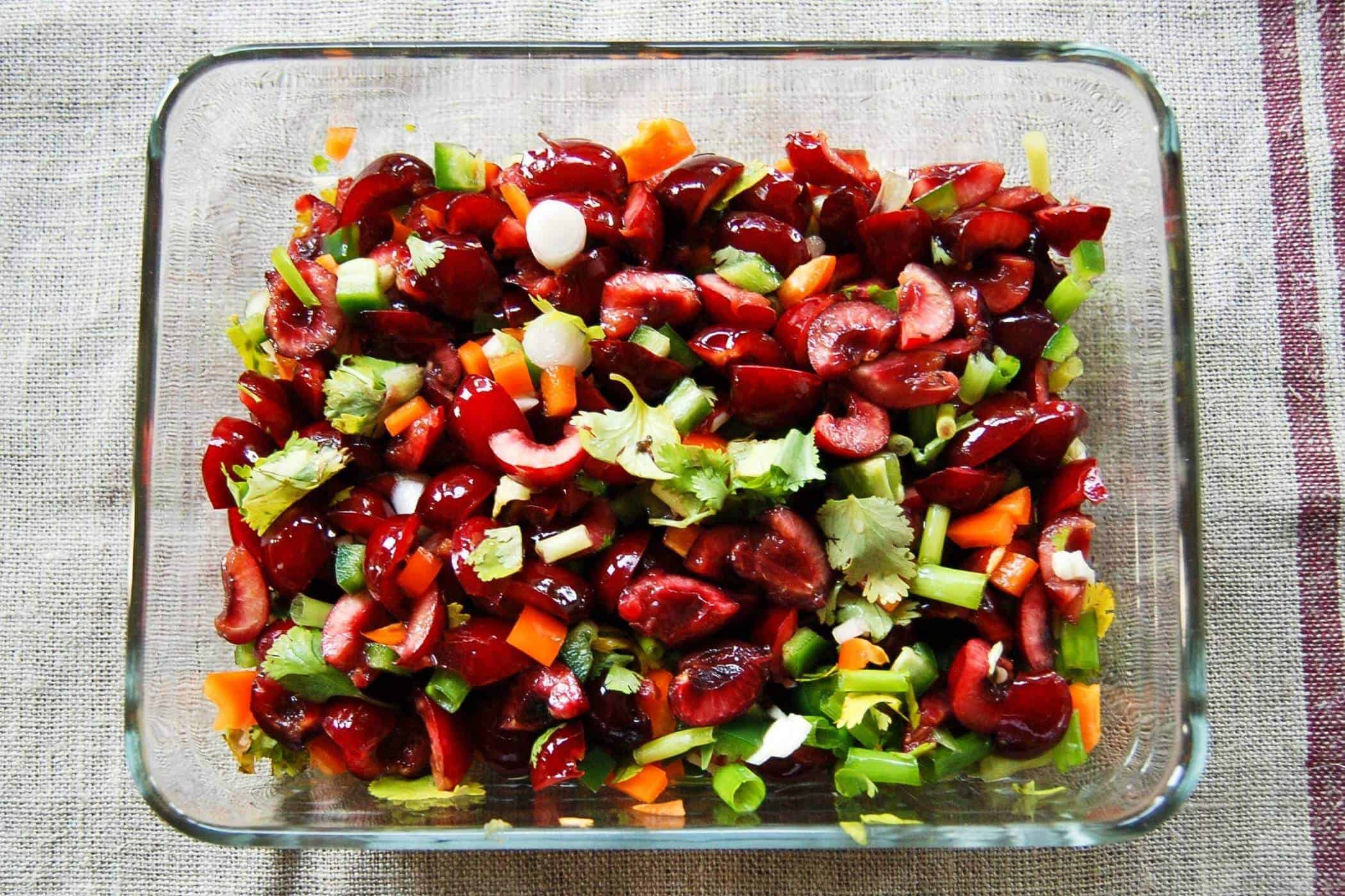 hot cherry salsa in bowl.