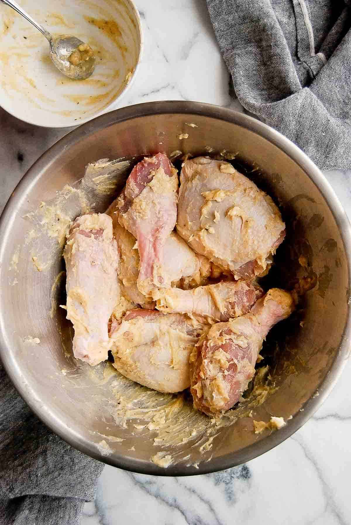 chicken thighs and drumsticks with miso paste.