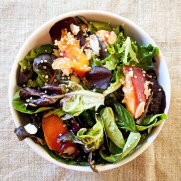 quinoa nectarine salad in bowl.