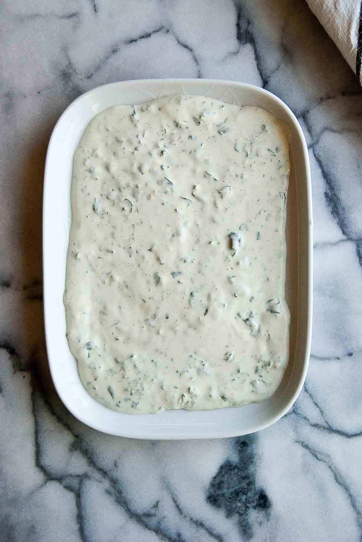 greek yogurt dip on platter.