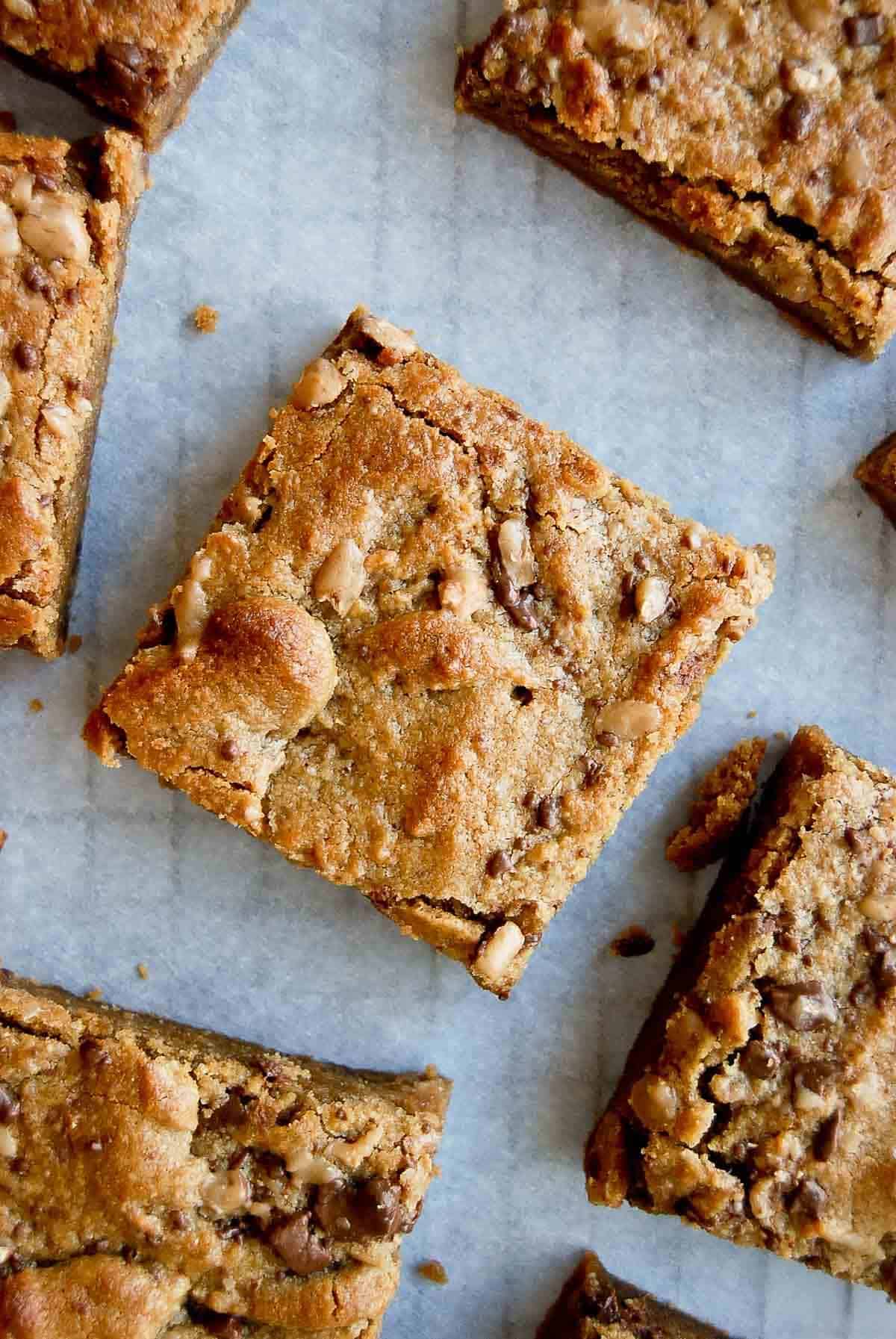 close up of peanut butter blondie.