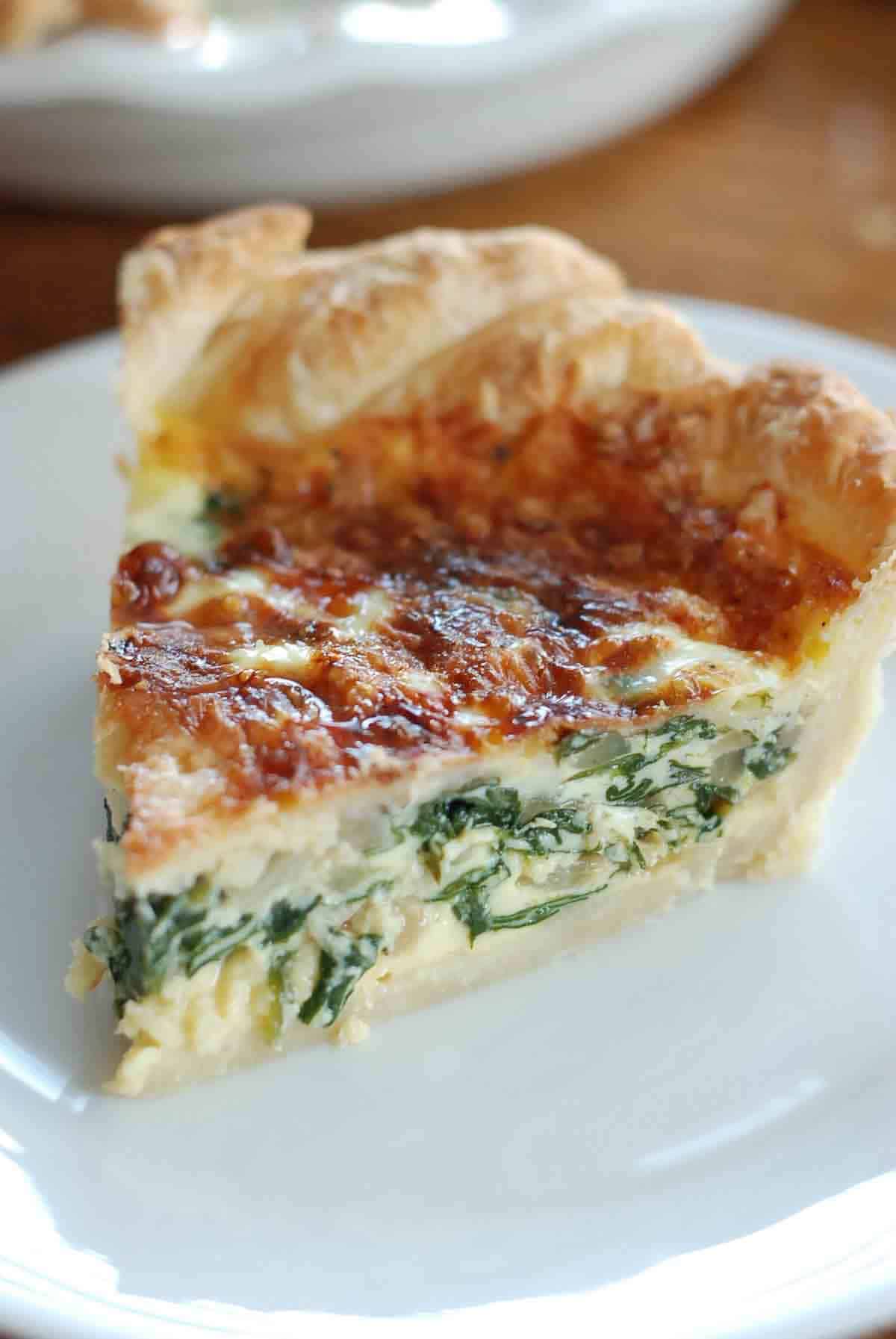 single slice of spinach quiche.