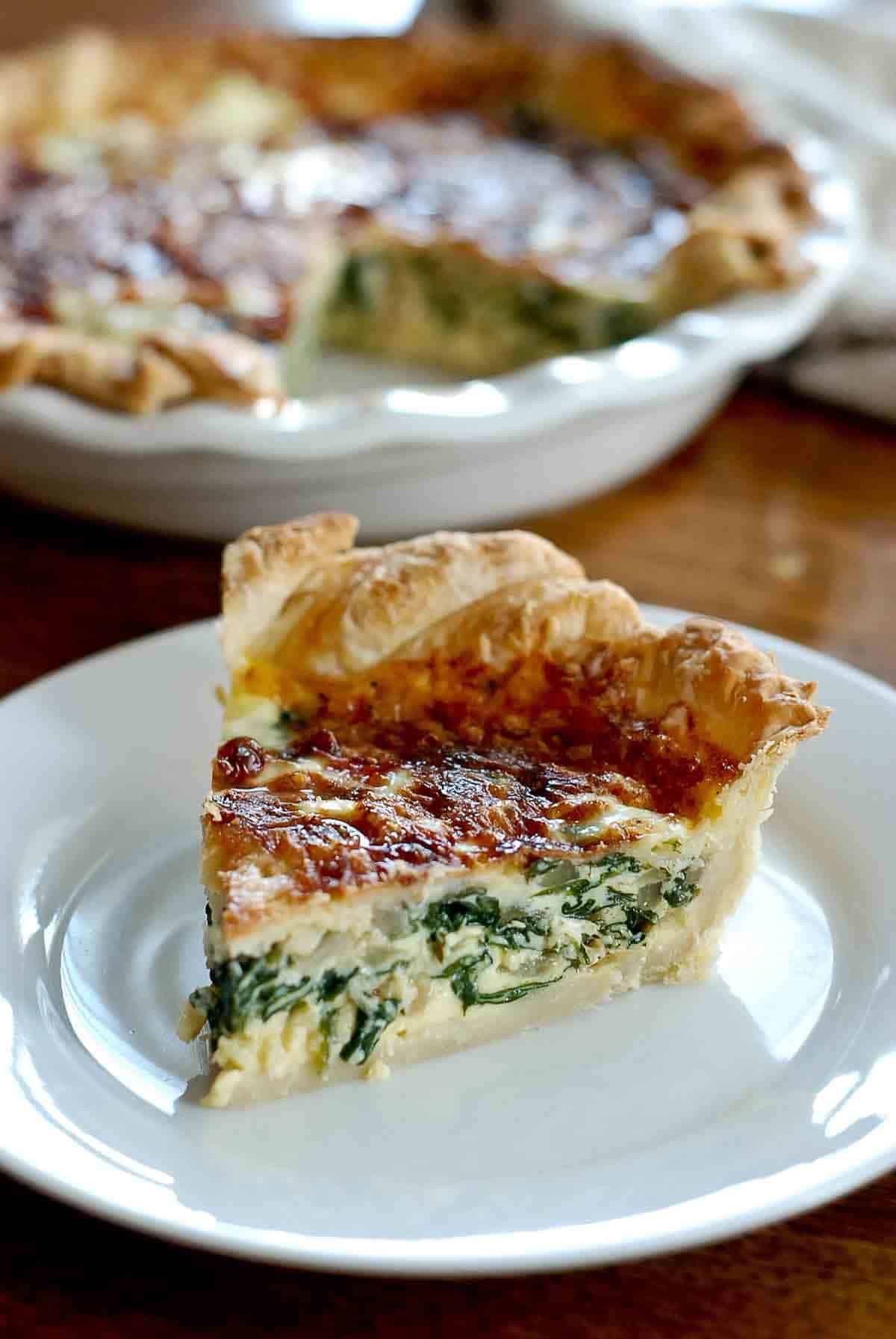 single slice of spinach quiche.