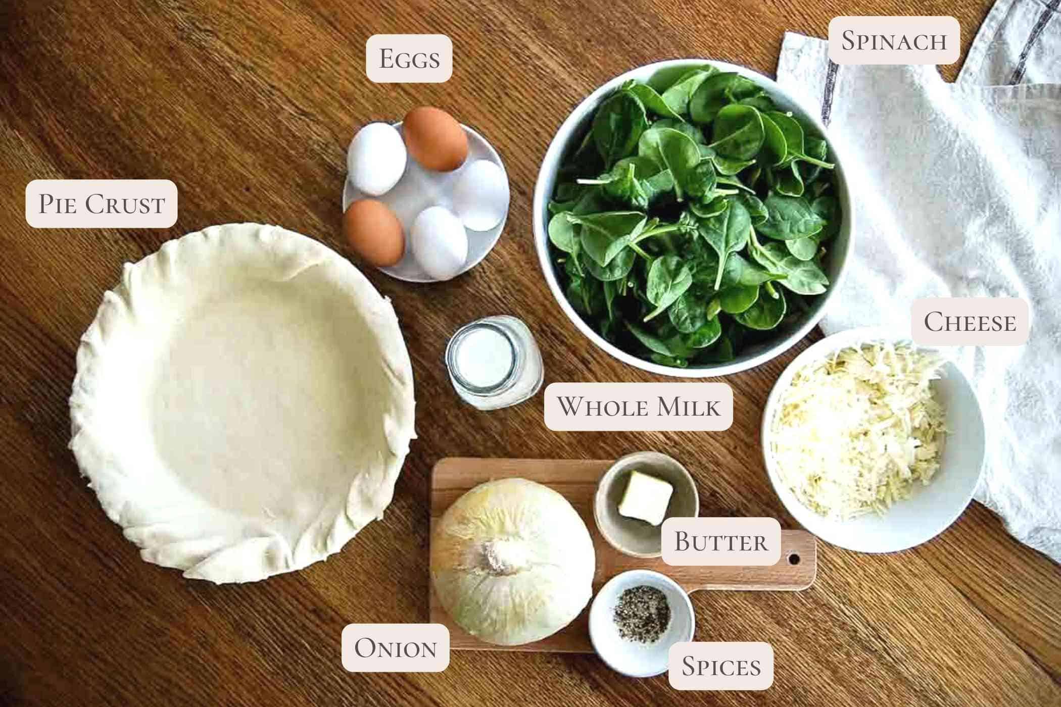 ingredients for quiche florentine.