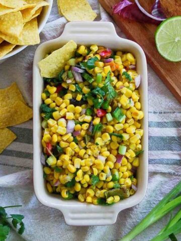chipotle corn salsa with roasted chili in bowl