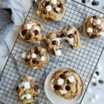 chocolate chip marshmallow cookies on cooling rack.