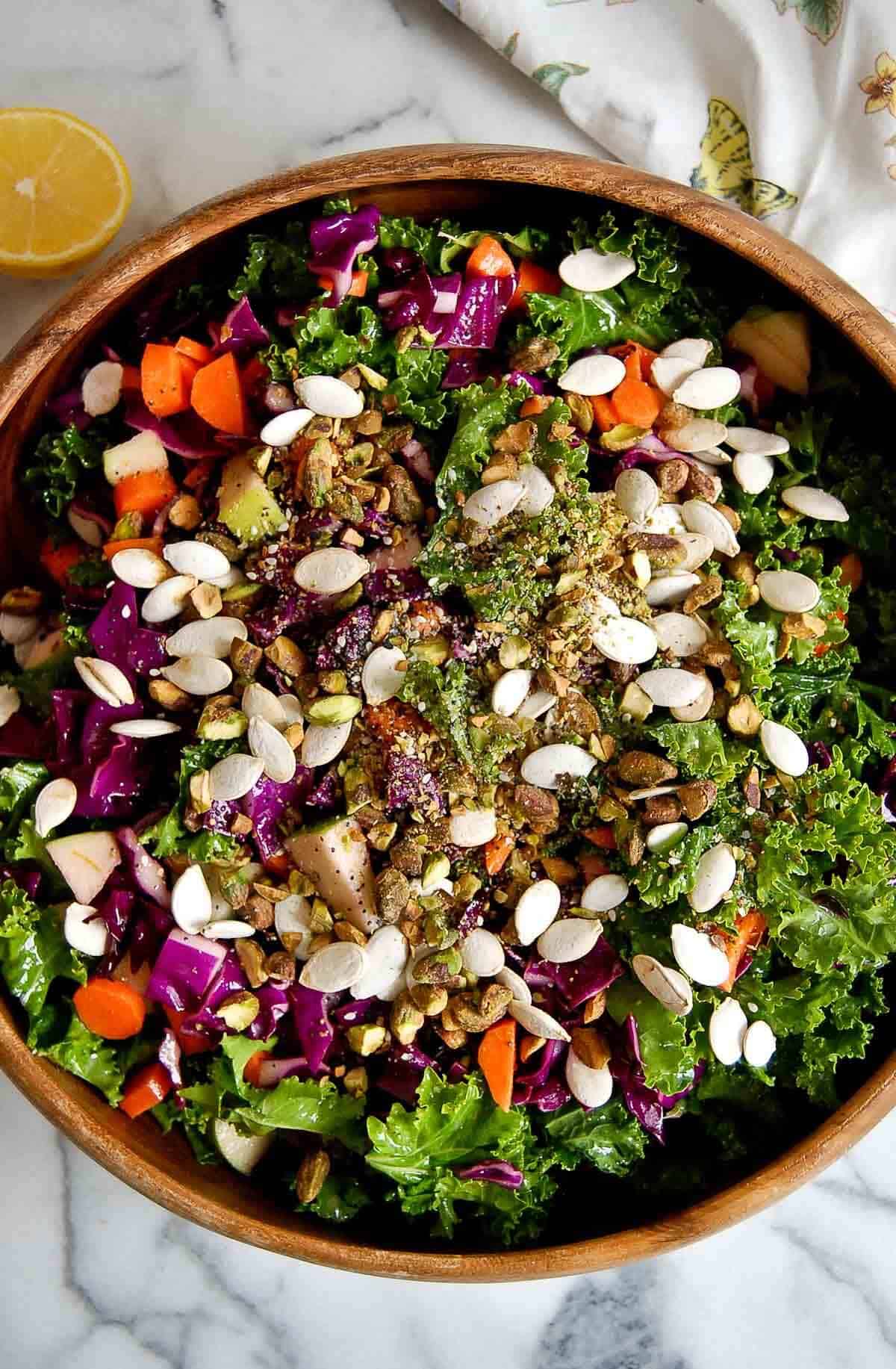 kale crunch salad in bowl.