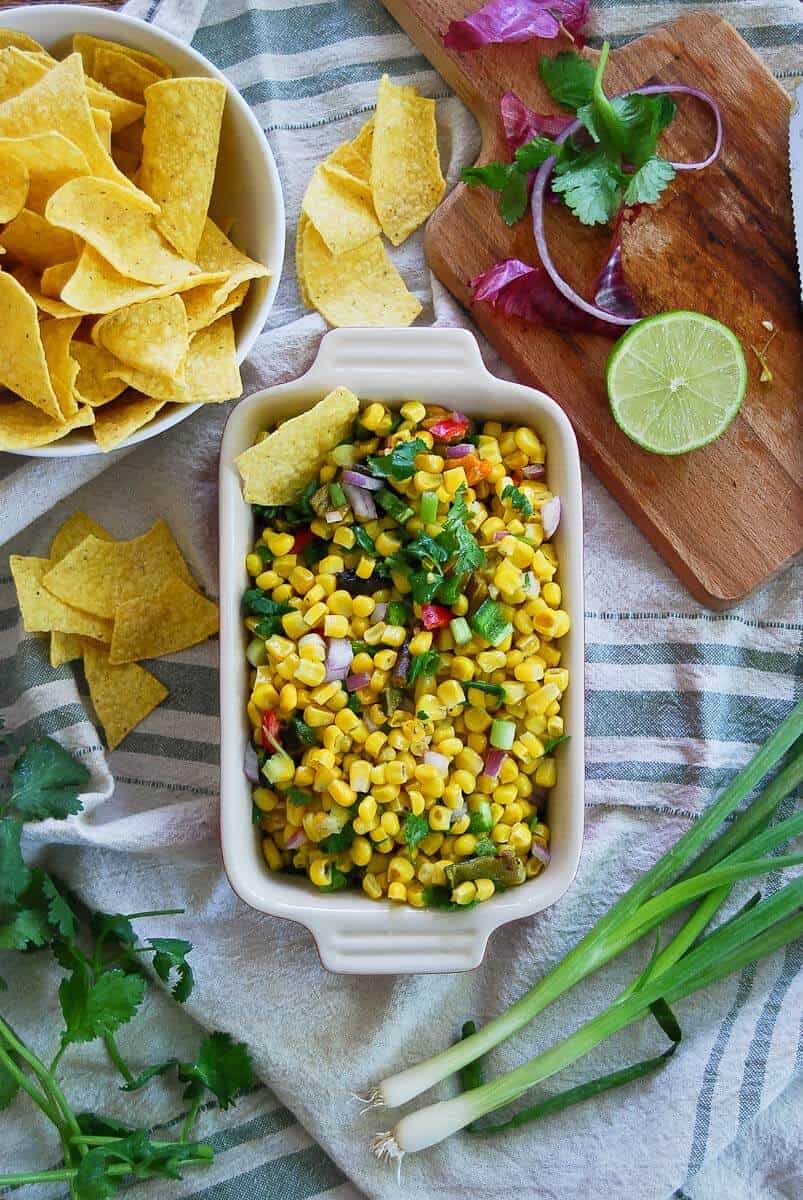Chipotle corn salsa with roasted peppers.