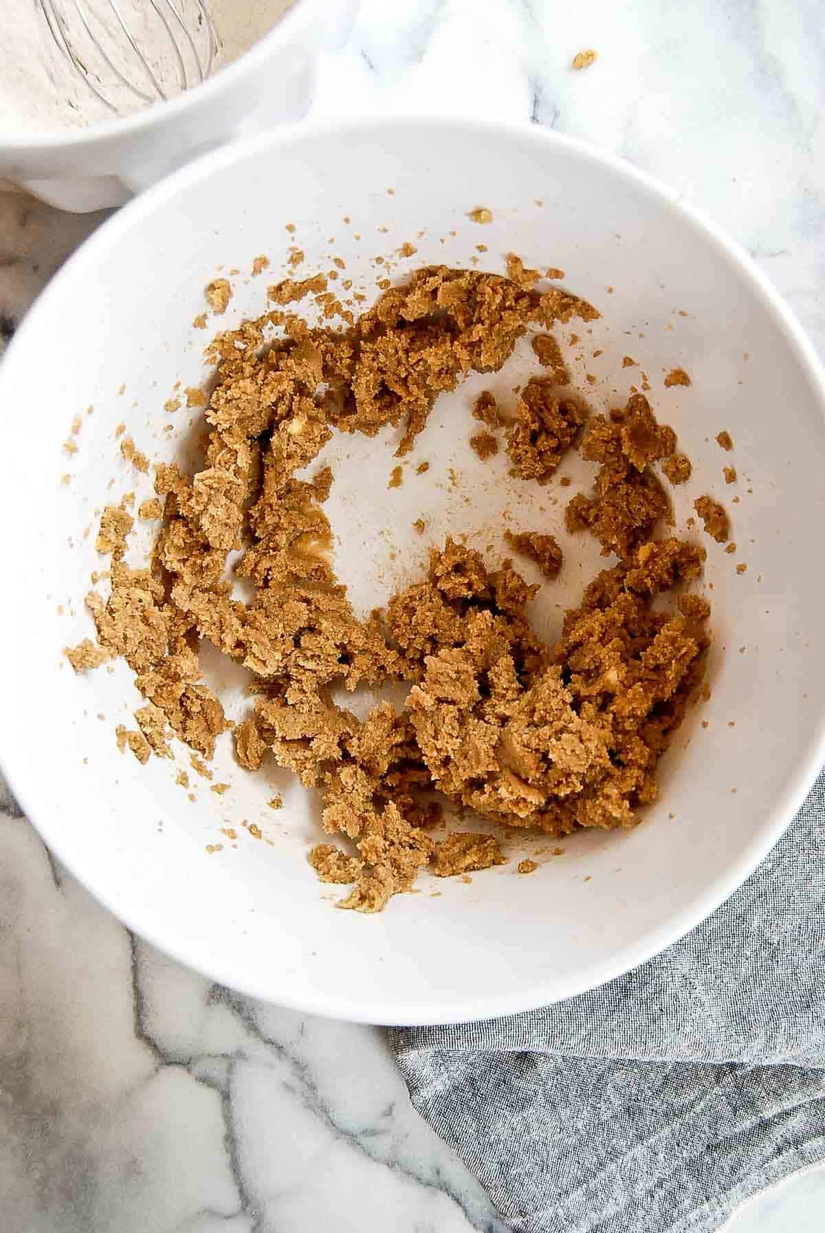 butter and sugars mixed in bowl.