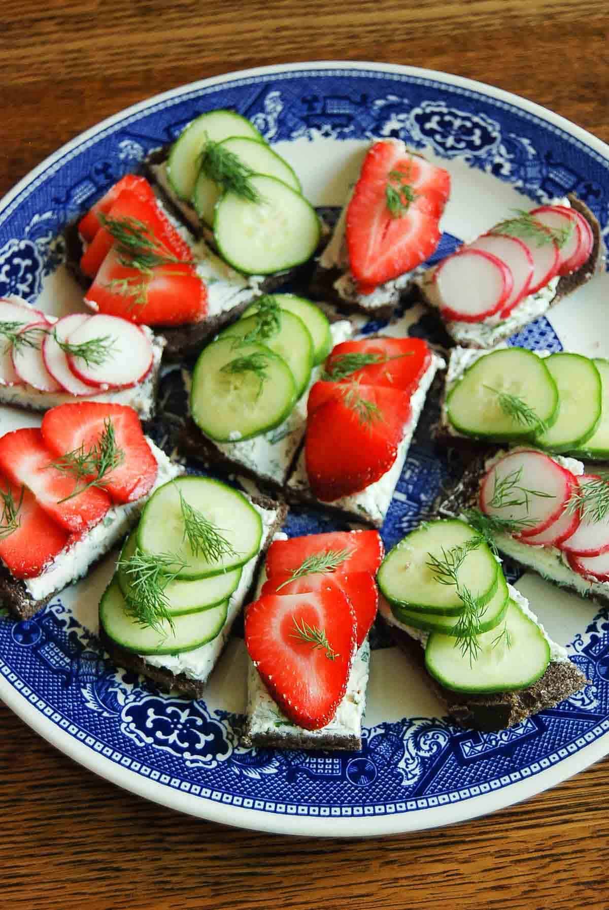 cucumber finger sandwiches on tea sandwich platter.