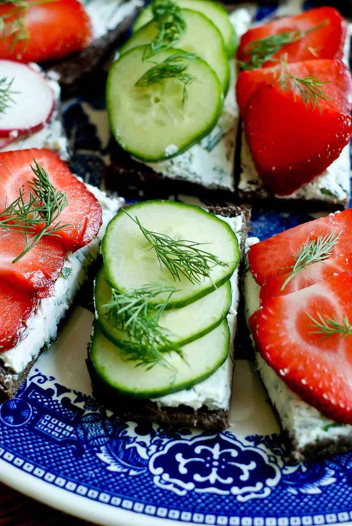 closeup of cucumber tea sandwich.