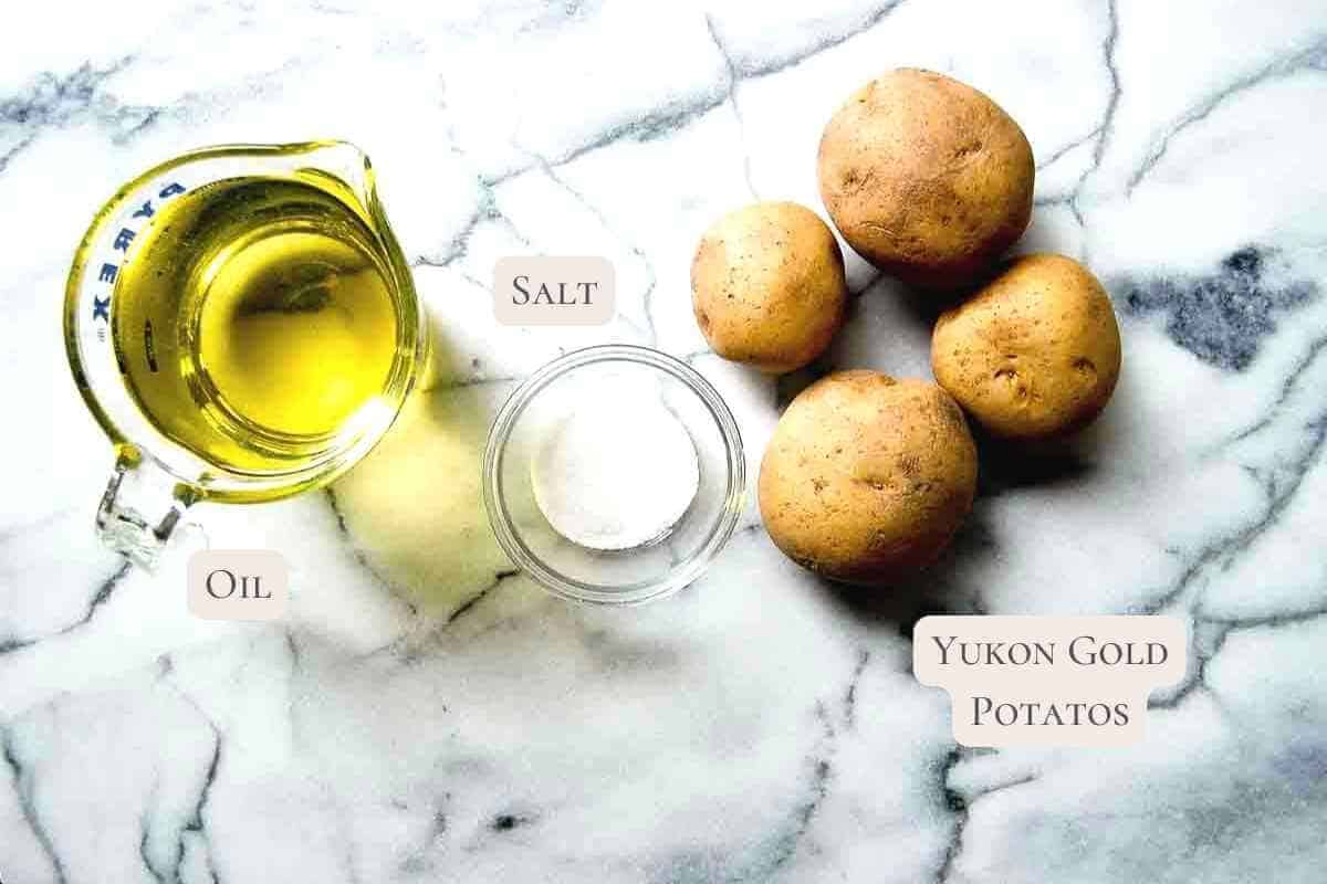 ingredients for yukon chips on a cutting board.