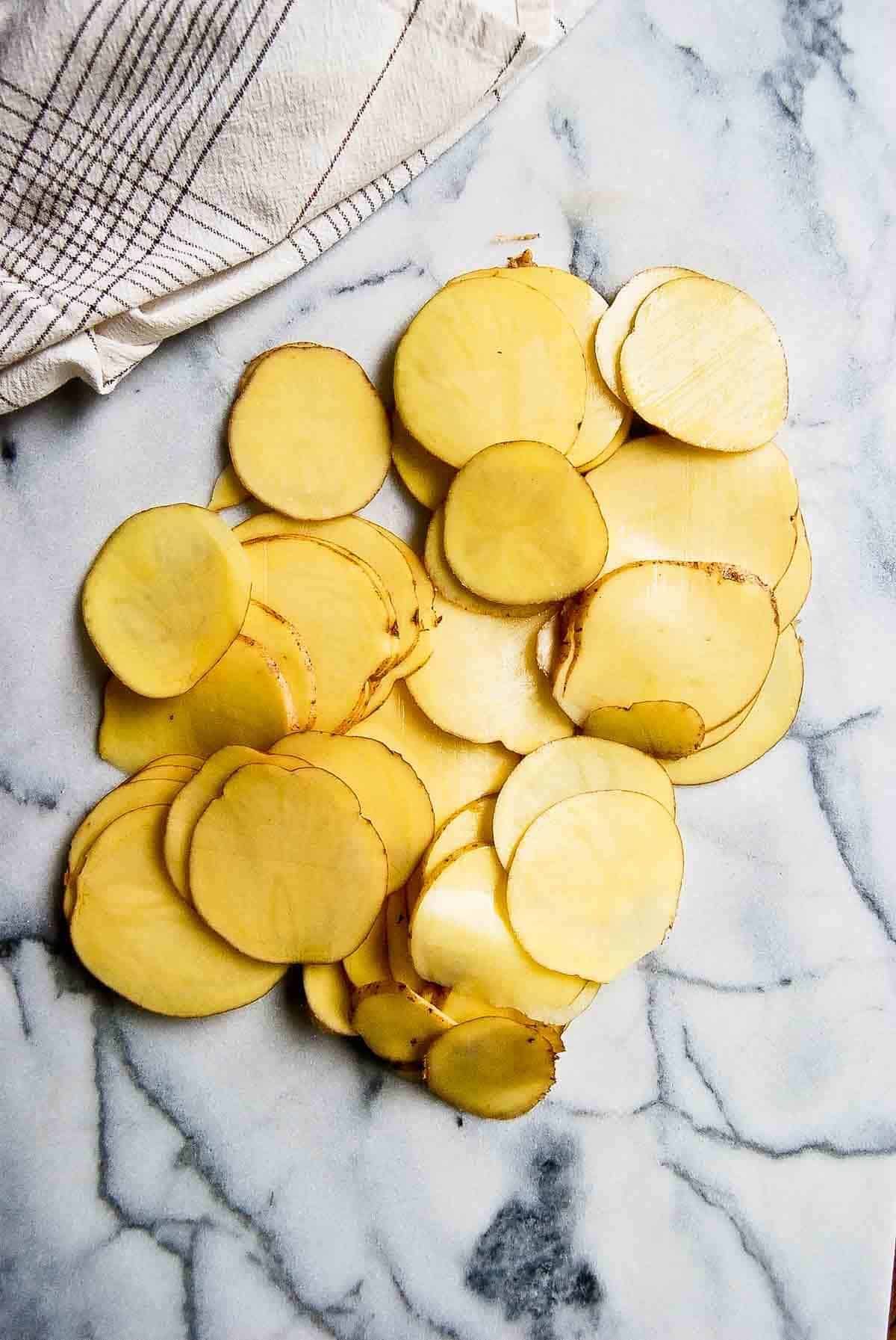 slices of yukon gold potatoes.