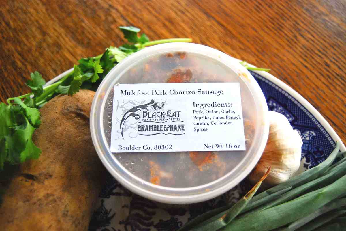 mulefoot pork chorizo sausage from black cat farm.