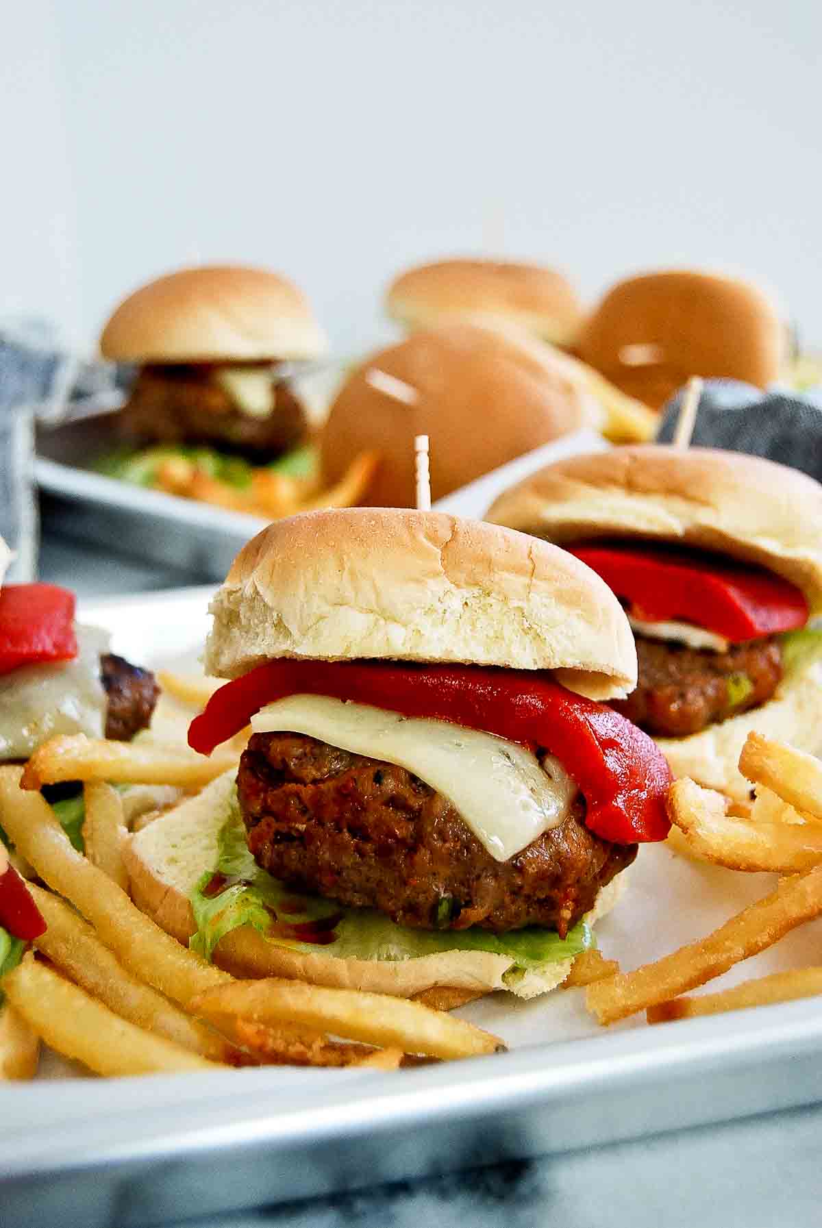 spanish slider on tray with french fries.