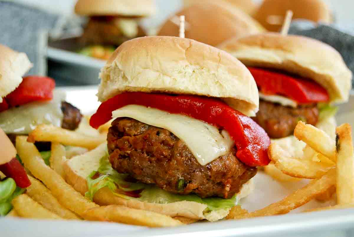 spanish slider on tray with french fries.