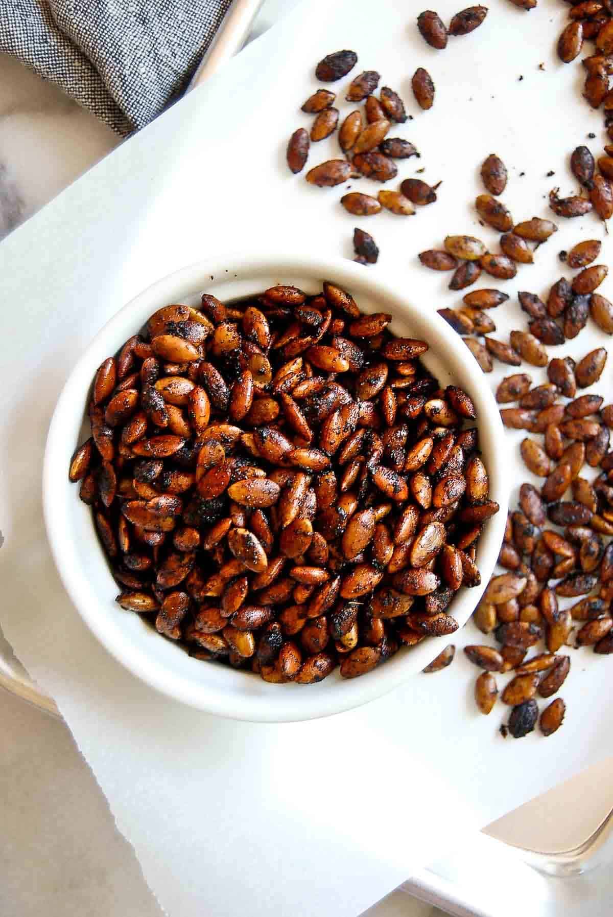 closeup of chili lime roasted pepitas.