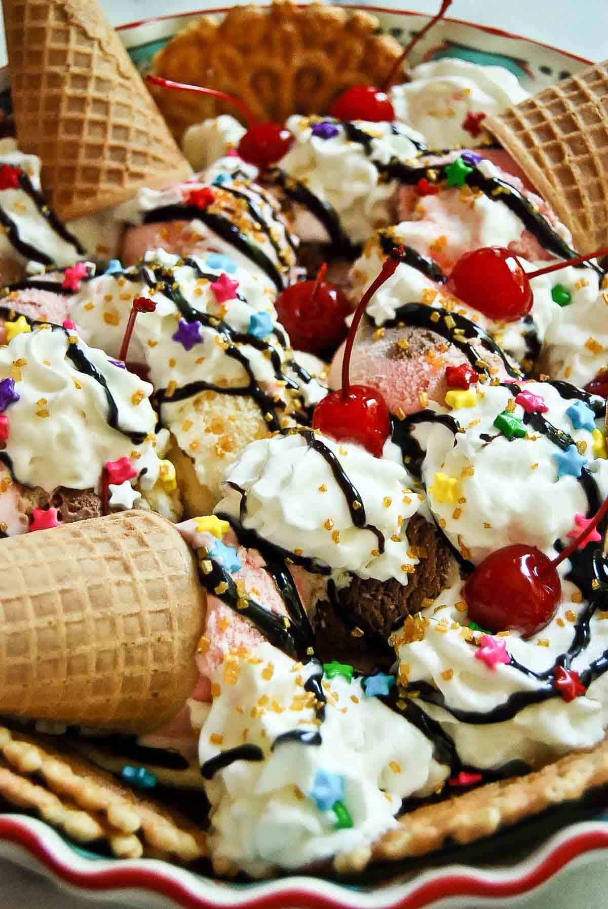 closeup of ice cream nachos.