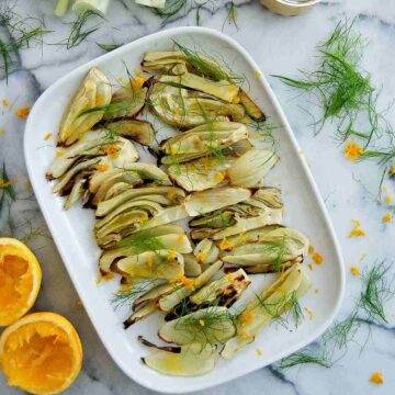 Roasted Fennel Salad With Orange Honey Dressing on serving platter.