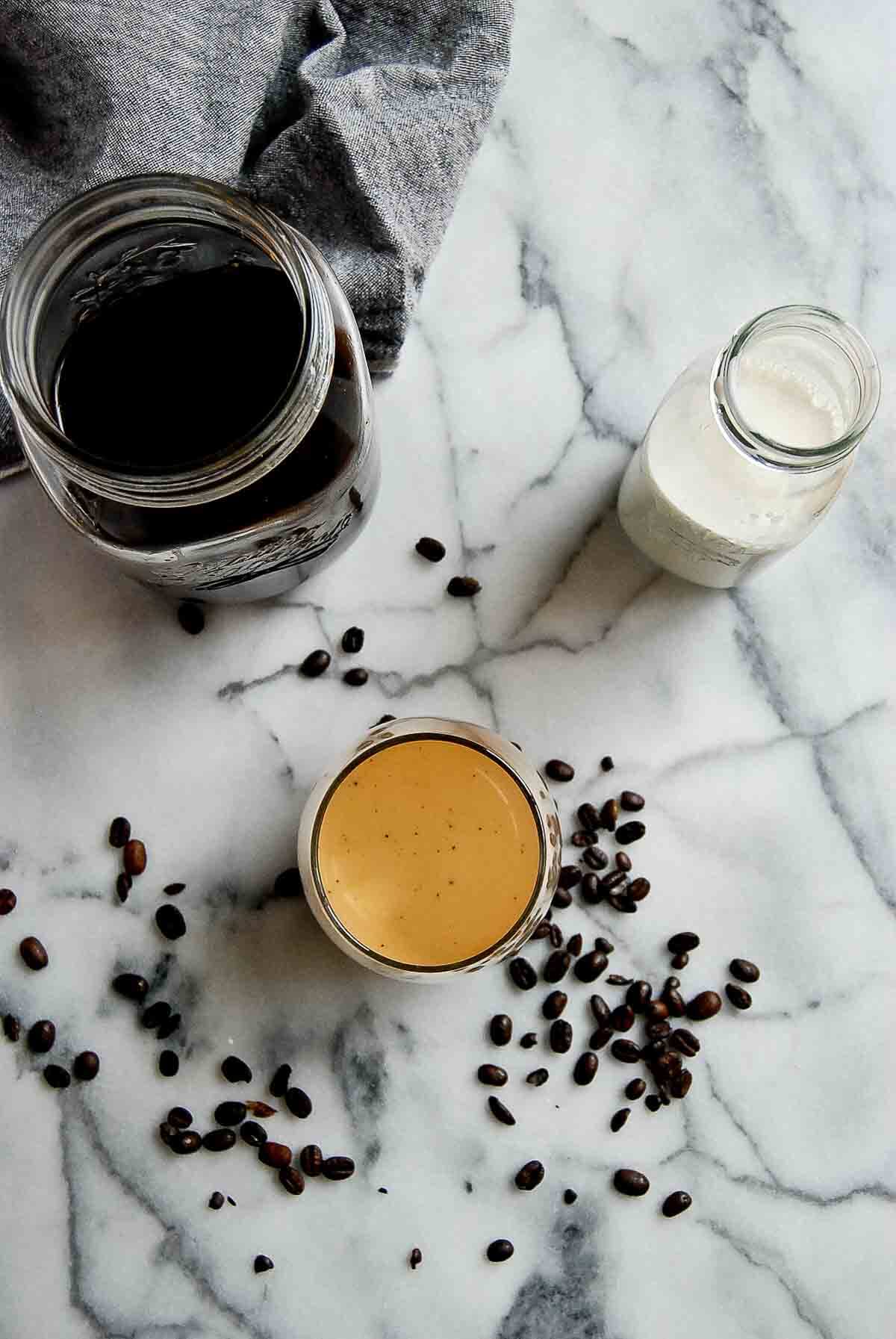 cold brew in cup with half n half mixed in.