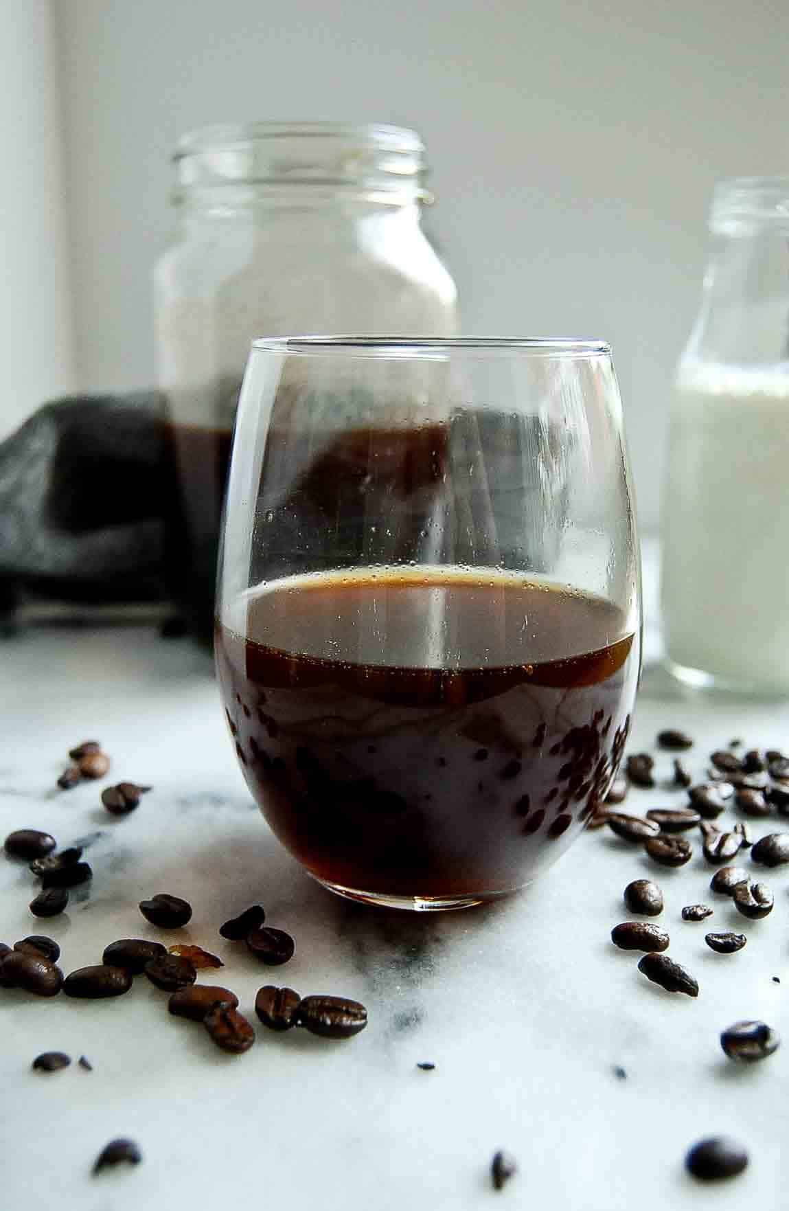 strained cold brew in cup.