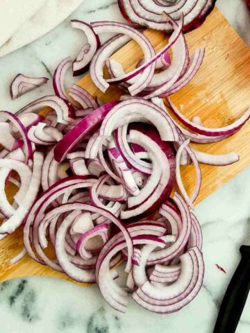 sliced onions for fajitas.