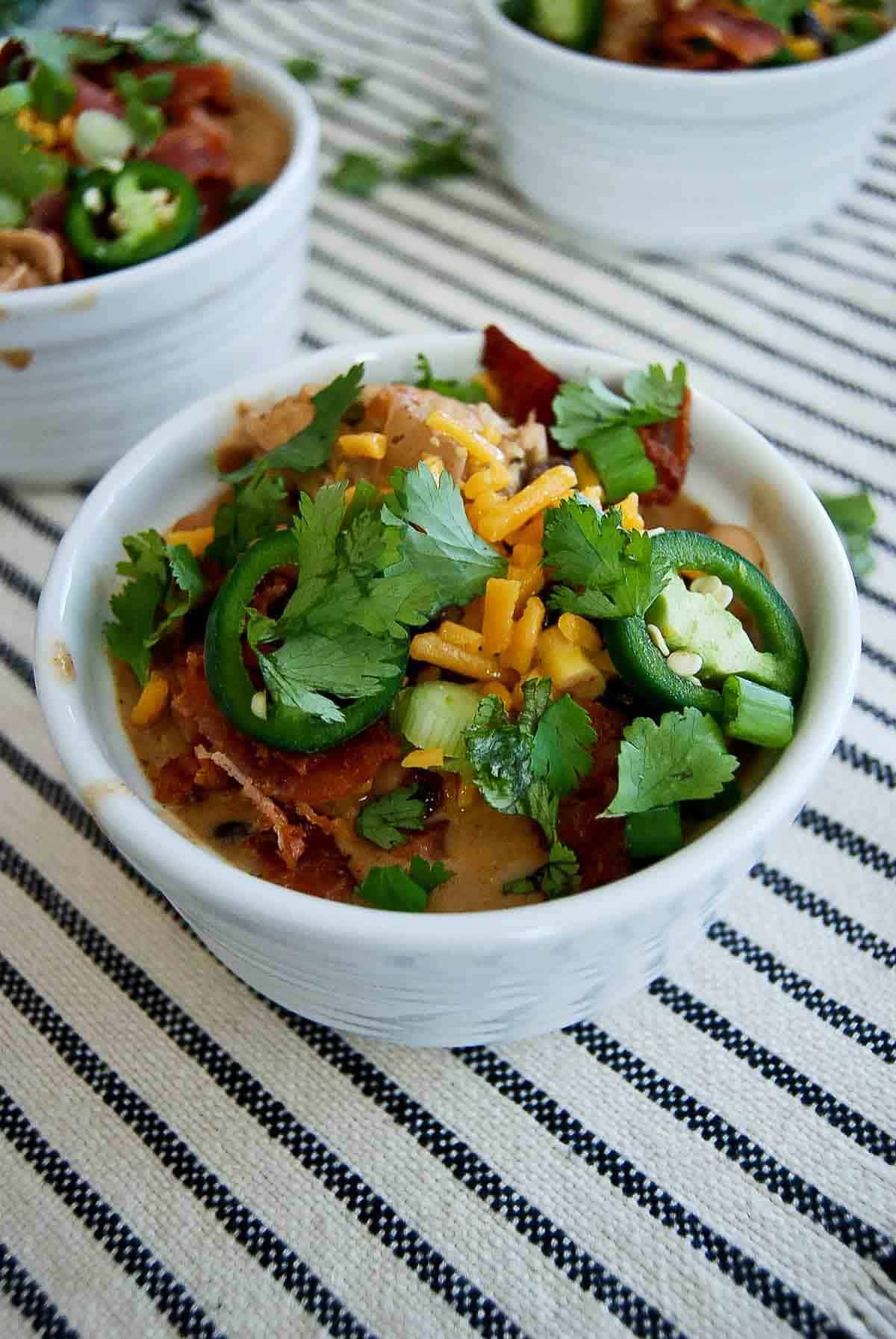side view of crack chicken chili.
