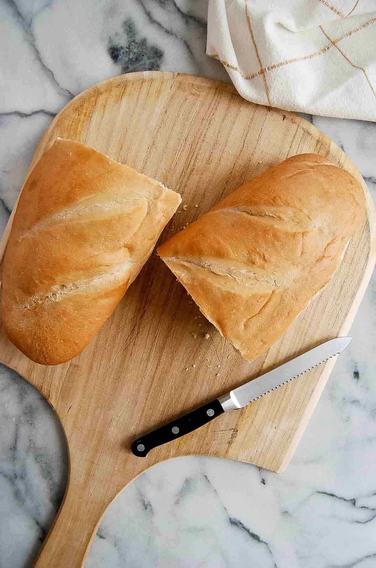 loaf of french bread, cut into two pieces.