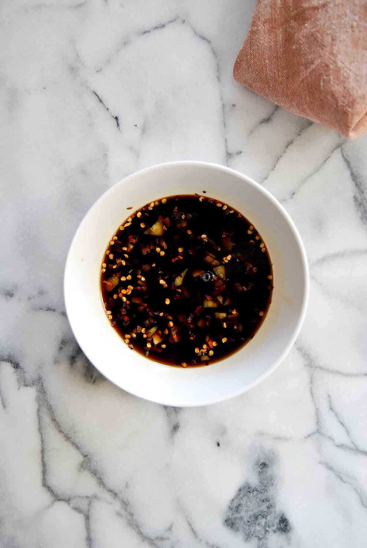 soy garlic sauce in bowl.