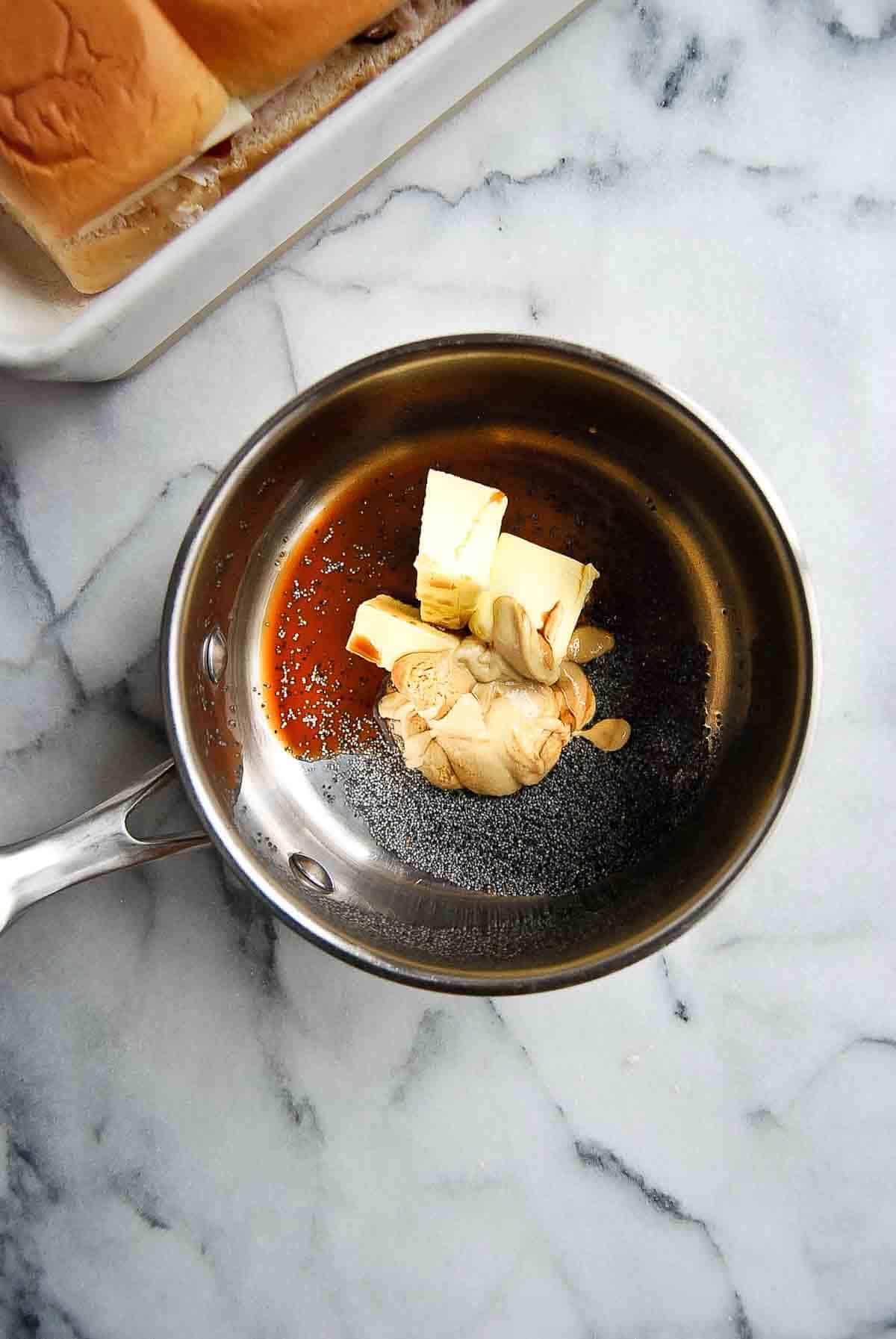 ingredients for sauce in pan.