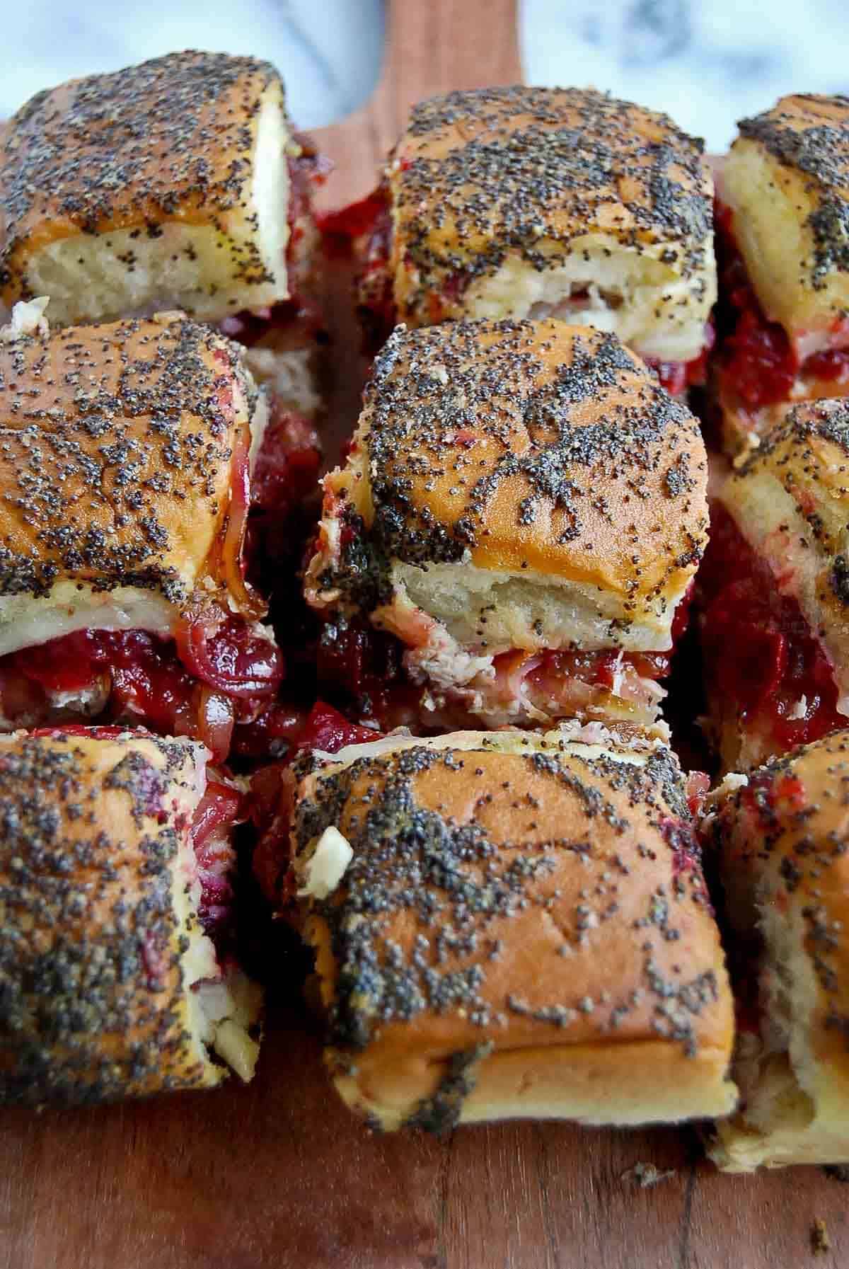 side view of turkey cranberry sliders.