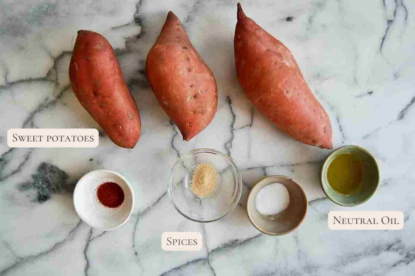 ingredients for air fryer sweet potato cubes.