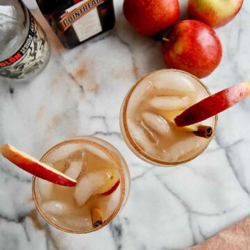 apple cider margaritas with cinnamon sugar rim.