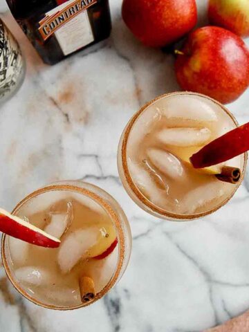 apple cider margaritas with cinnamon sugar rim.