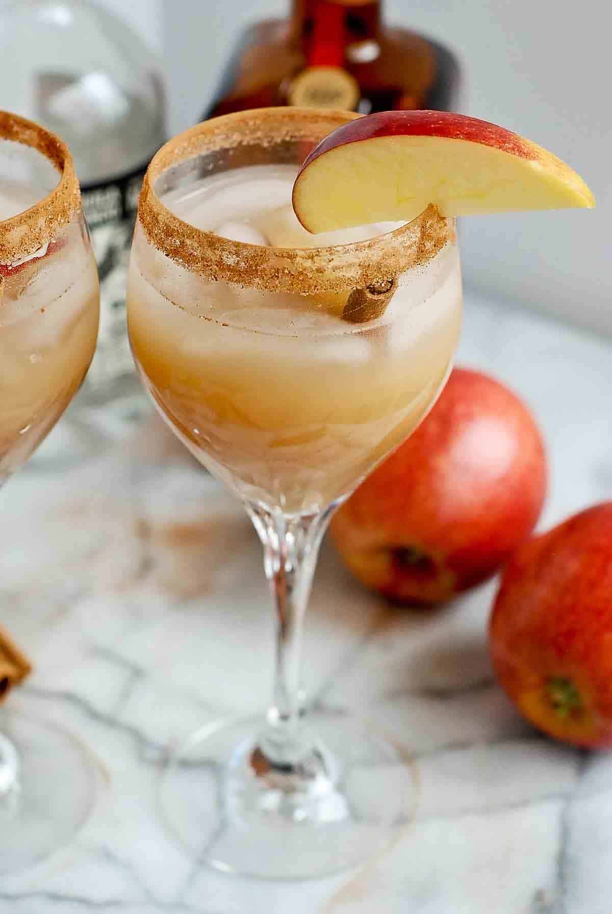 side view of apple cider margarita.