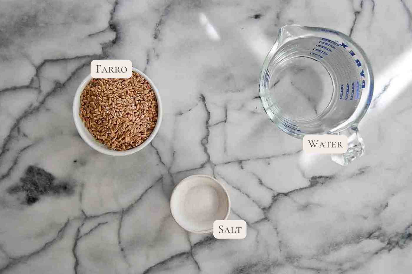 ingredients for instant pot farro on countertop.